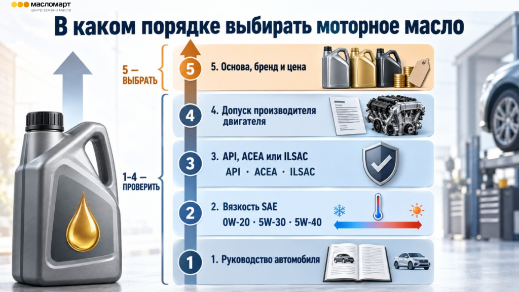 Правильный порядок подбора моторного масла для автомобиля.